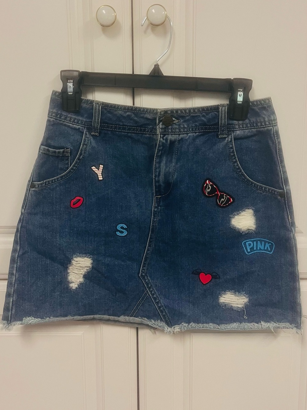 Denim Mini Skirt with Patch Details - Blue